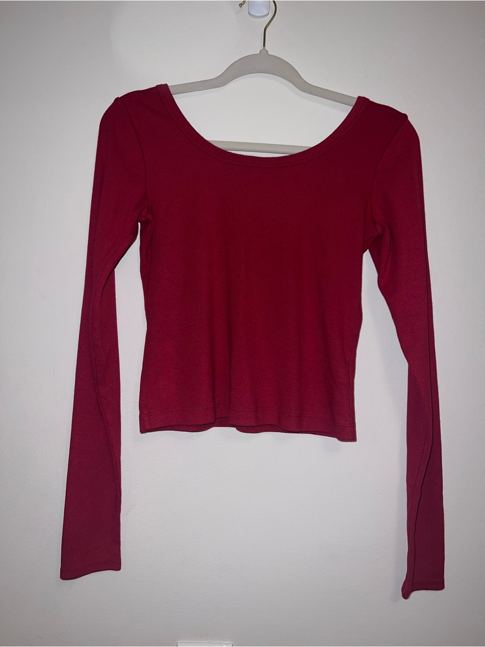 Spiritual Gangster Red Scoop Neck Long Sleeve Top Chrissie Rib L/S Modal